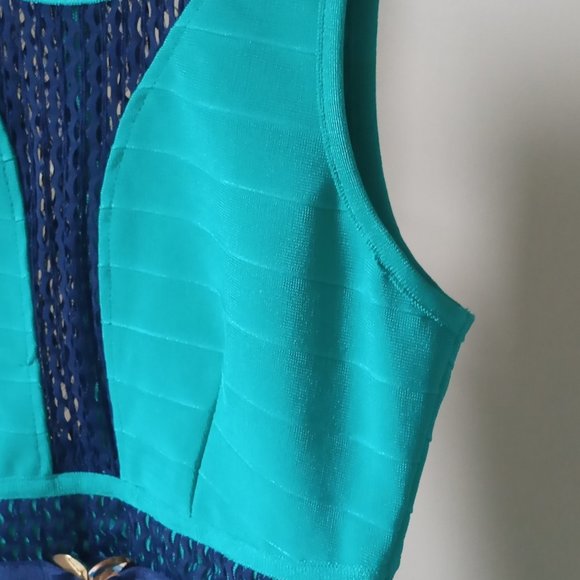 Aqua & Navy body con dress - Picture 6 of 11